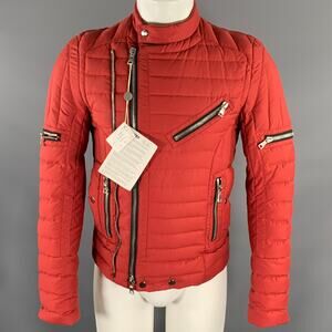 BALMAIN Size S Red Brick Cotton Polyamide Quilted Jacket